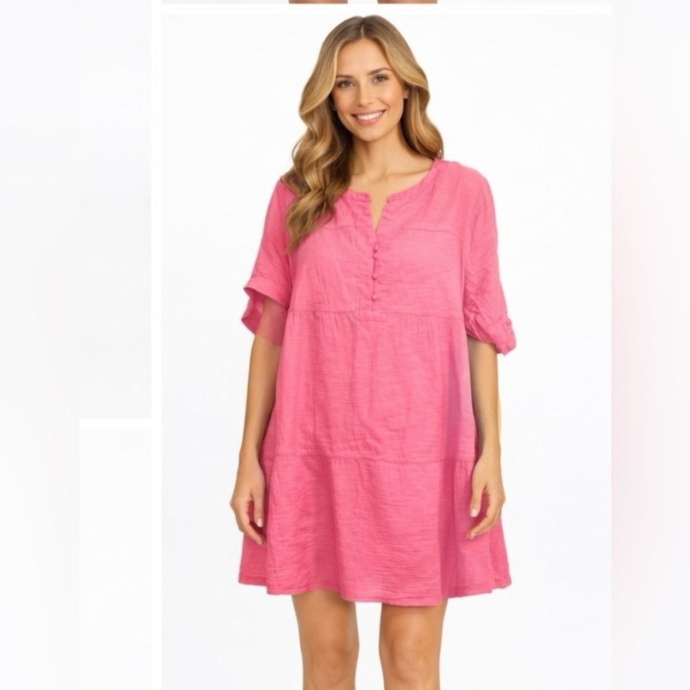 EUC TCEC Size Large Womens Boutique Pink Babydoll Mini Dress